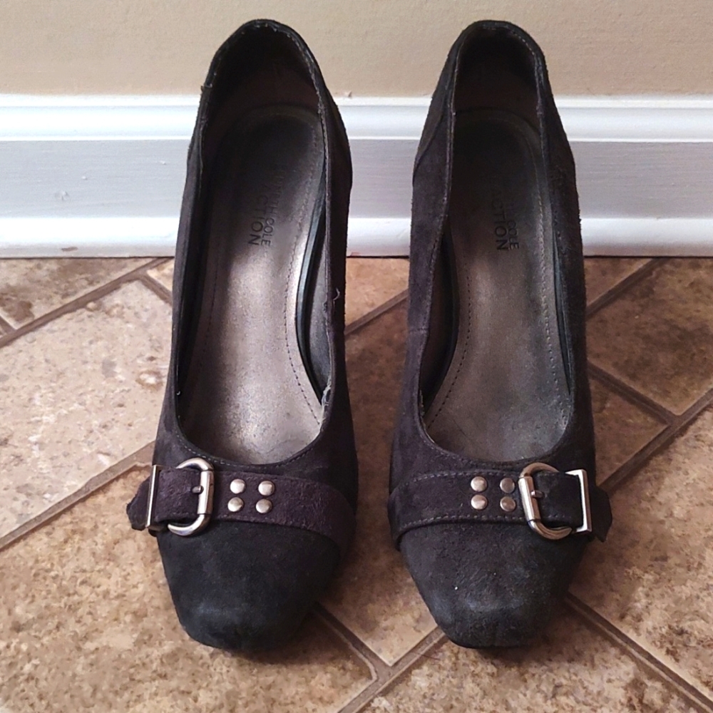 Charcoal Gray Suede Pumps